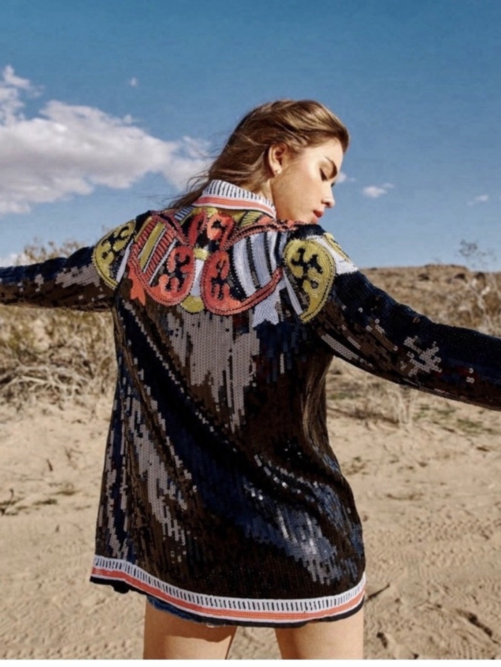 Nasty Gal Black Sequin Country Star Shirt/Jacket